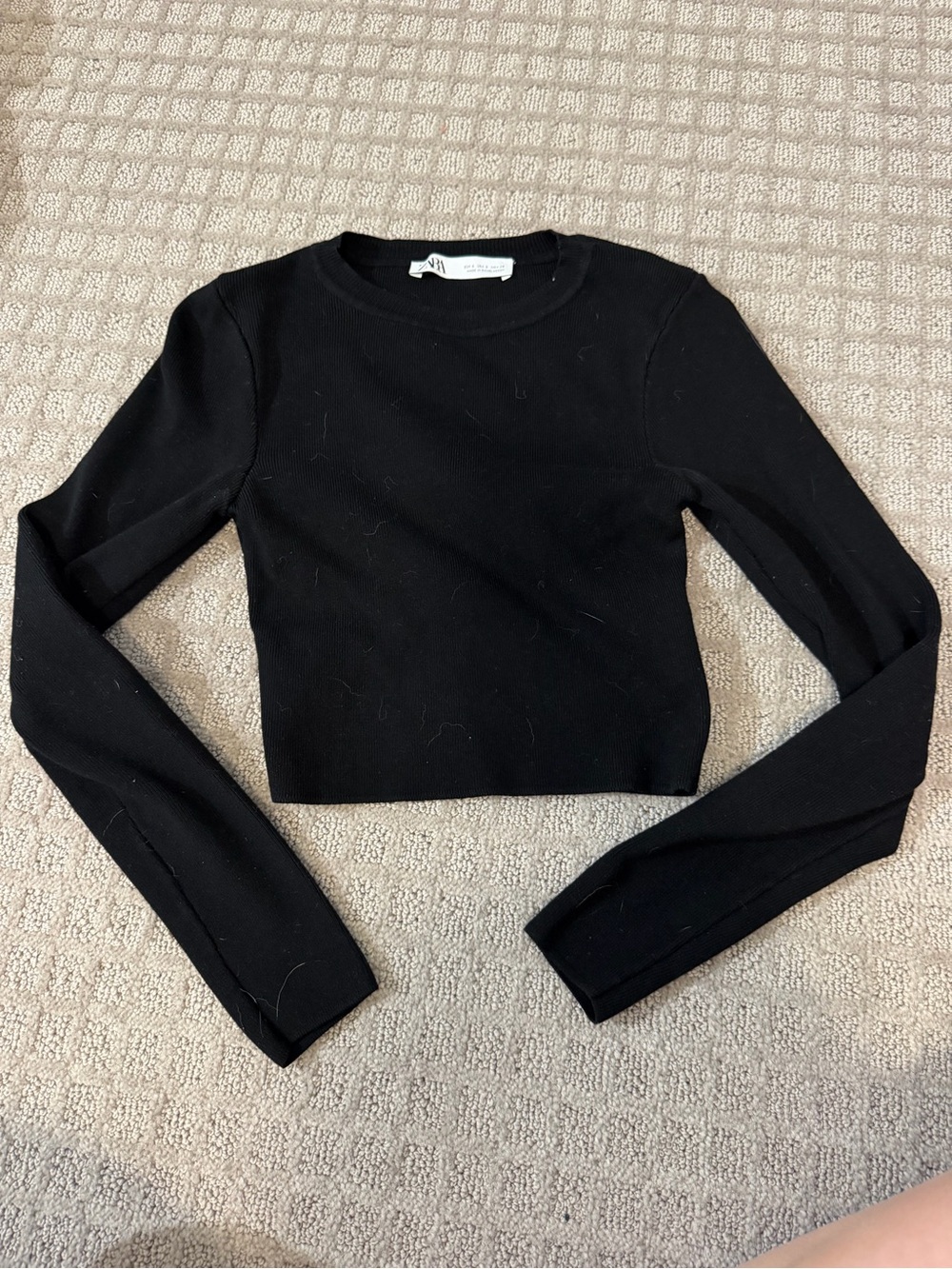 Zara Black Cropped Long-Sleeve Top